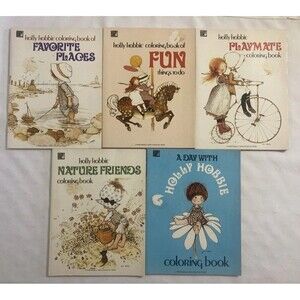 VINTAGE 1976 Holly Hobbie Coloring Books 5 piece Lot Rand McNally Art Drawings